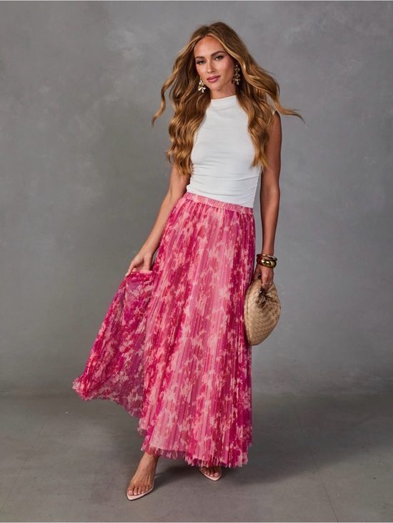 Vici Dresses & Skirts - Vici Pink Floral Print Pleated Maxi Skirt